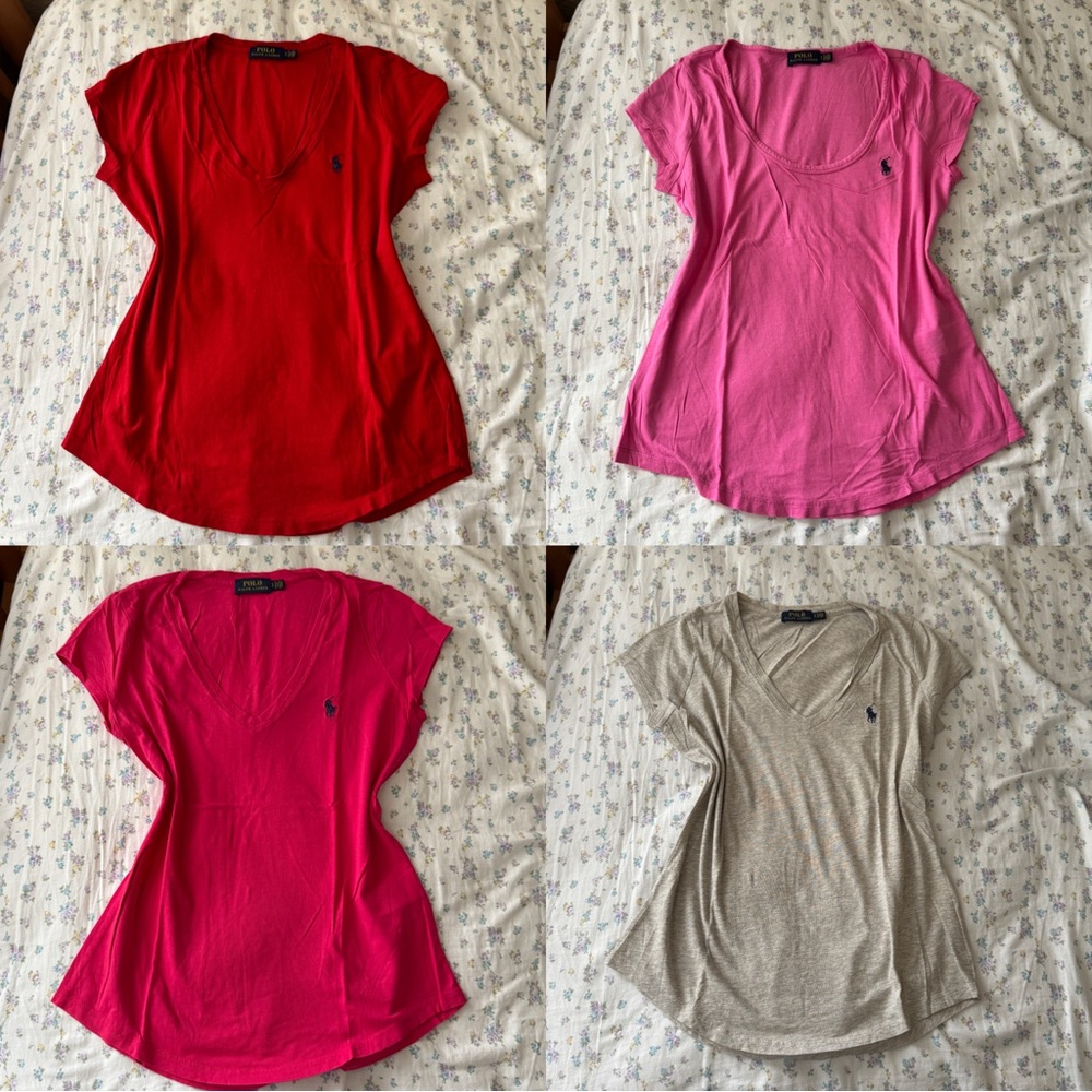 Ralph Lauren Women's V-Neck Tops - Red, Pink, Gray